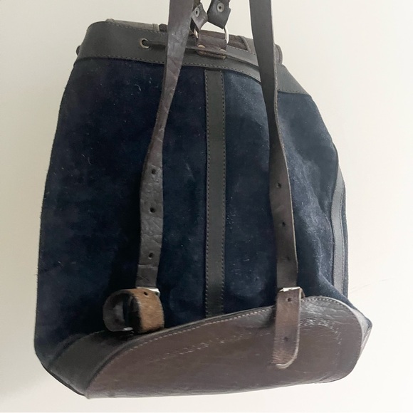 Vintage Tooled Leather Suede Woven Backpack Boho Vintage Rucksack Mochata 90's - Picture 6 of 11